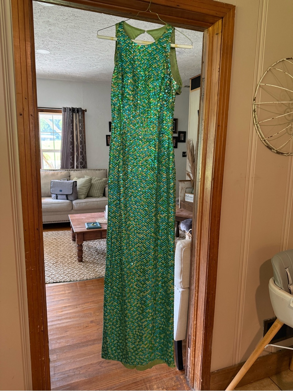 Papell Boutique Green Sequin Maxi Gown